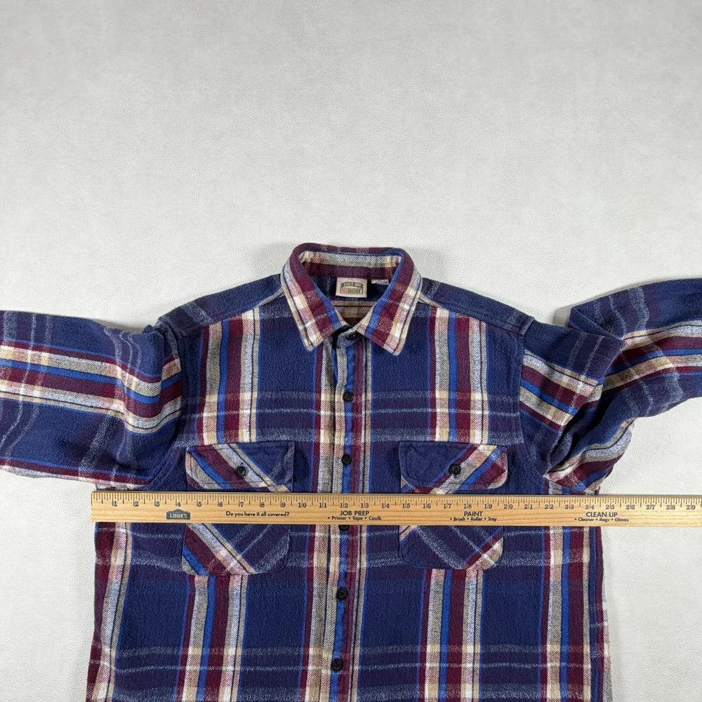 Vintage Five Brothers Heavy Flannel Shirt Long Sleeve Mens XL Blue Red Plaid
